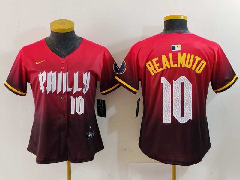 Women%27s Philadelphia Phillies #10 JT Realmuto Number Red 2024 City Connect Limited Jerseys